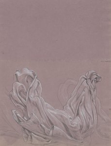 Figurenstudies (recto); Draperiestudie (verso) door Elihu Vedder