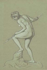 Meisje dat een dolfijn spietst, ca. 1900 door Elihu Vedder