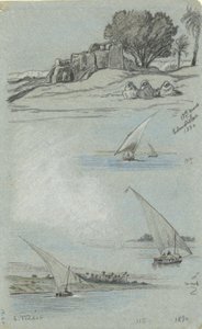 Blad met Studies door Elihu Vedder