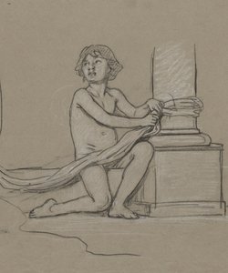 Studie voor Jonge Jongen Hurkend Naast Kolom
