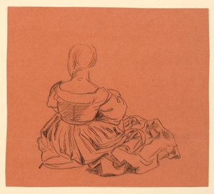 Studie van een zittende vrouw in kostuum