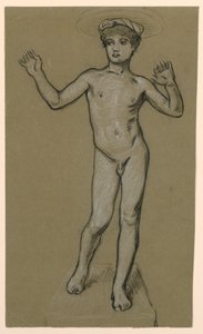Figuurstudie voor een fonteinontwerp door Elihu Vedder