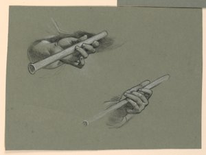 studies van twee handen die fluiten vasthouden (?)