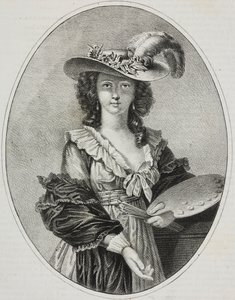 Zelfportret met palet, door Franse schilder Elisabeth Vigee Le Brun, lithografie door Giovanni Mariani uit Poliorama Pittoresco, nr. 42, 28 mei