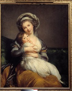 Madame Vigee-Le Brun en haar dochter, Jeanne Marie-Louise (1780-1819) Schilderij door Marie Elisabeth Louise Vigee Le brun (of Vigee-Lebrun of Vigee Lebrun) (1755-1842). 1789 Zon. 1.05 x 0.84 Musee du Louvre, Parijs - Madame Vigee-Le Brun en haar dochter,  door Elisabeth Louise Vigee Lebrun