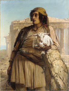Een herdersjongen staande voor het Parthenon