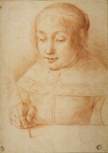 Jonge vrouw die schrijft of tekent door Elisabetta Sirani