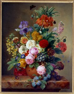 Bloemen op een marmeren tafel