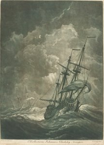 Scheepvaartscène uit de collectie van John Chicheley door Elisha Kirkall after Willem van de Velde the Elder
