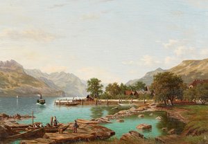 Landschap met bergen bij het Lago Maggiore door Eliza Agnetus Emilius Nijhoff