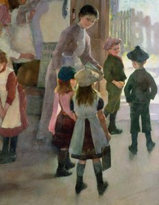 School is uit, 1889 (detail) door Elizabeth Adela Stanhope Forbes