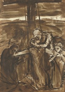 De Kruisafneming, ca 1834-62 (pen, zwarte inkt en bruin gewassen op papier) door Elizabeth Eleanor (1834 62) Siddal