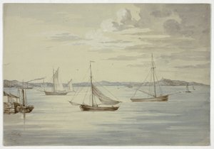 Uitzicht op Inchkeith en de Firth of Forth-eilanden vanaf Granton