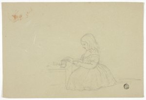 Jong Meisje Schenkt Thee en Profielschets (recto), en Schets van Italiaanse Stadstraat (verso)