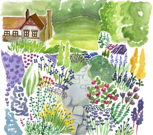 Engelse landelijke tuin, 2018 (aquarel)