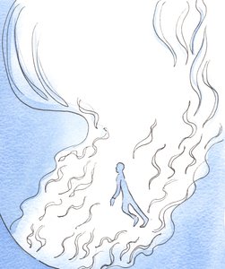 Kinderen van God spelen in Zijn Aanwezigheid, het lijkt, tussen de ranken van vlammen waarmee de Vader reikt vanuit het grote, heldere vuur van de Godheid door Elizabeth Wang