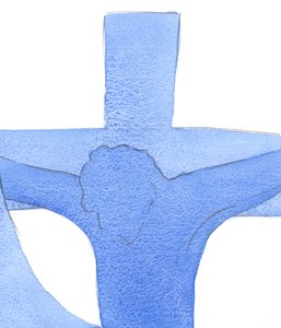 Christus hangt aan het kruis, in pijn