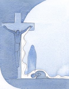 Hij toonde mij het Kruis, rechtop, Zijn Moeder eronder, en Zijn Bloed in een enorme uitstorting, over mij heen vloeiend