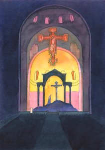 In de Westminster Cathedral, en in elke katholieke kerk, wordt het Offer van Golgotha opnieuw gepresenteerd voor onze redding tijdens de mis. door Elizabeth Wang