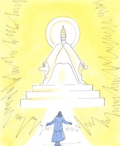 In geloof kunnen we een laaiend licht zien, hoog in de kerk boven het heiligdom door Elizabeth Wang