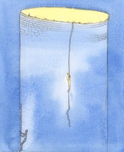 In voorbede is het alsof God één persoon toestaat om aan een touw af te dalen om een andere persoon te redden die vastzit in een diepe schacht onder de grond door Elizabeth Wang