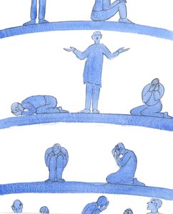 In de lagere diepten van het Vagevuur zijn zielen - zoals wanhopige mensen in een middeleeuwse kerker die dicht bij de muren kruipen - die niemand hebben om voor hen te bidden door Elizabeth Wang