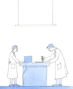 Het is onwaarschijnlijk dat alle wetenschappers de verleiding kunnen weerstaan om nieuwe vormen van menselijk-dierlijk leven te creëren met immorele middelen, 2005 (aquarel op papier) door Elizabeth Wang