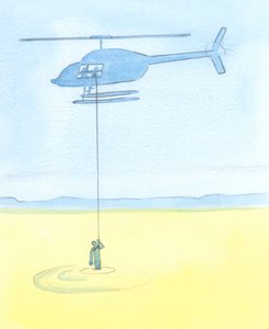 Mensen worden geholpen door onze voorbede voor hen in gebed, net zo zeker als een wanhopig persoon die vastzit in drijfzand wordt geholpen door vrienden die hem met een lier naar veiligheid brengen vanuit een helikopter door Elizabeth Wang
