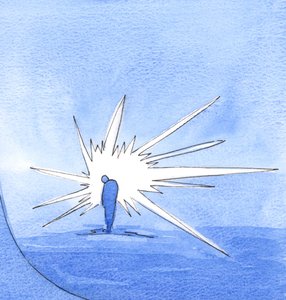 De Vader in de hemel ziet een kleine figuur, buigend voor Hem en stralend als een diamant. Er blijft geen litteken over van lang vergeven zonden door Elizabeth Wang