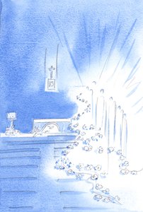 De Heilige Engelen waren aanwezig: en versierden de kerk met slingers, die de vreugde van de hemel bij een wijding toonden