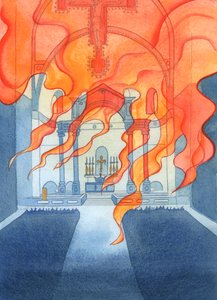 De kerk of kathedraal waarin katholieken bidden rust in Gods zorg
