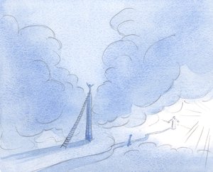 De ongeduldige ziel (Christus toonde mij) bouwt een hoge toren, strevend naar licht, in plaats van gestaag de lage, smalle weg te volgen. door Elizabeth Wang