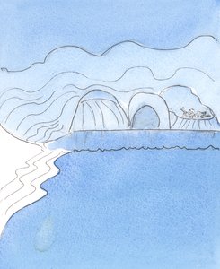 De ziel vol van Gods genade werd voorgesteld door een zacht glooiend strand, gewassen door de warme zee. door Elizabeth Wang
