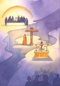 Door de Eucharistie, die werd ingesteld tijdens het Laatste Avondmaal, wordt het Offer van Calvarie in elke generatie opnieuw gepresenteerd. door Elizabeth Wang