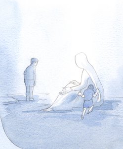 Om onze relatie met Maria te illustreren, zag ik een klein kind luidruchtig trekken, maar toch troost ontvangen; het andere kind, trots en wantrouwend, hield afstand, en miste zo haar hulp. door Elizabeth Wang