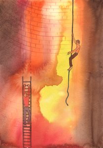 Voor iemand bemiddelen die vastzit in ernstige zonde is als een hand uitsteken naar een man die vastzit op een gebroken ladder, met alleen de hel eronder door Elizabeth Wang