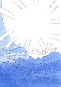Op aarde leven in een zalige vereniging met God is leven alsof aan de rand van de Hemelse Stad, op de bergtop, ver boven het donkere pad beneden door Elizabeth Wang