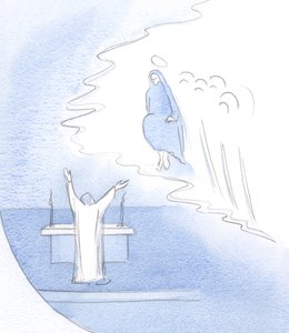 Met welke vreugde prijst Christus (aan het Altaar) Zijn Moeder, in bewondering van Haar persoon en haar hele levenswerk. door Elizabeth Wang