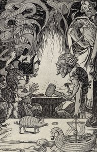 Het Derde Geschenk een Enorme Hamer, illustratie uit Myths from Many Lands, gepubliceerd 1912