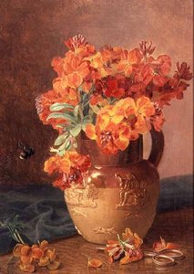 Een Stilleven met Muurbloemen in een Steengoed Kruik