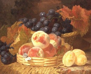 Stilleven met fruit en een vlinder