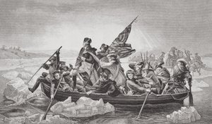 Washington steekt de Delaware over bij Trenton, New Jersey, Kerstmis 1776, uit 
