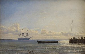 Een linieschip voor anker