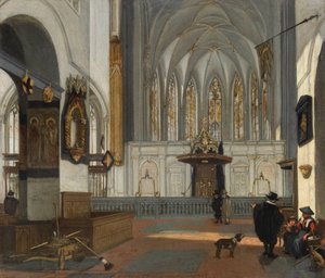 Uitzicht op het koor van de Sint-Janskerk in Utrecht door Emanuel de Witte