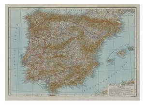Kaart van Spanje en Portugal, c1910