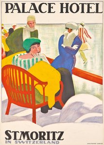 Poster die het Palace Hotel in St. Moritz adverteert