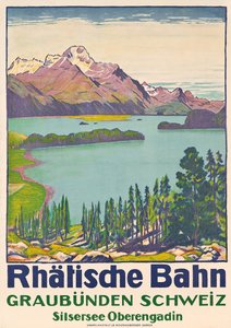 Poster die reizen naar Graubünden adverteert door het Zwitserse bedrijf 