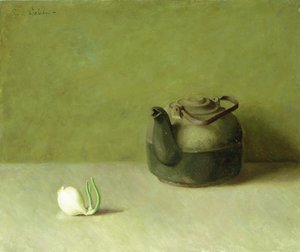Stilleven met theepot en ui