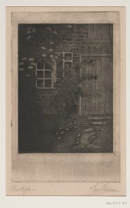 Husmur met bloemen door Emil Petersen