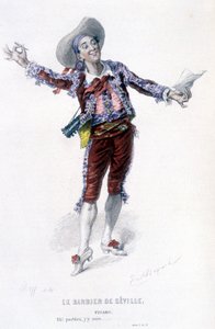 Volledig werk van Beaumarchais (1732-1799) door Edouard Fournier. Tekening door Emile Bayard. Ed. Laplace, Sanchez et Cie, Parijs 1876. Dit is Figaro in "De barbier van Sevilla"